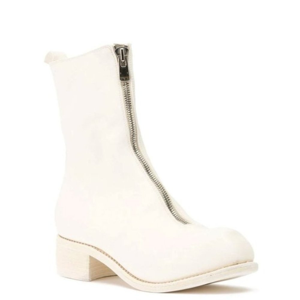 Guidi White Leather Front Zip Designer Boots
